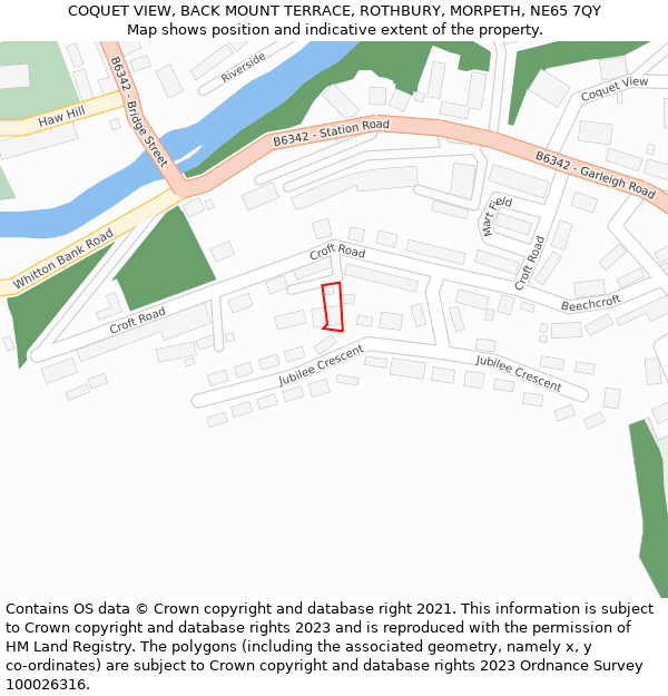 COQUET VIEW, BACK MOUNT TERRACE, ROTHBURY, MORPETH, NE65 7QY: Location map and indicative extent of plot