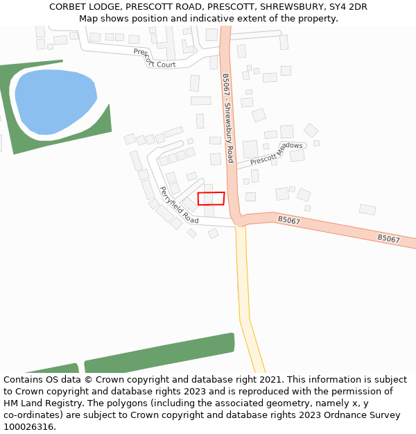 CORBET LODGE, PRESCOTT ROAD, PRESCOTT, SHREWSBURY, SY4 2DR: Location map and indicative extent of plot