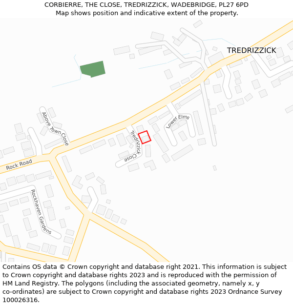 CORBIERRE, THE CLOSE, TREDRIZZICK, WADEBRIDGE, PL27 6PD: Location map and indicative extent of plot