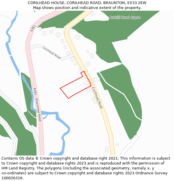 CORILHEAD HOUSE, CORILHEAD ROAD, BRAUNTON, EX33 2EW: Location map and indicative extent of plot