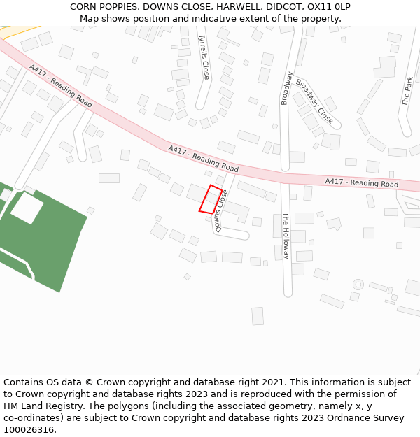 CORN POPPIES, DOWNS CLOSE, HARWELL, DIDCOT, OX11 0LP: Location map and indicative extent of plot