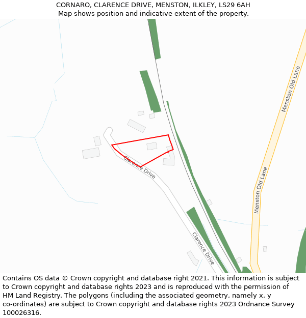 CORNARO, CLARENCE DRIVE, MENSTON, ILKLEY, LS29 6AH: Location map and indicative extent of plot