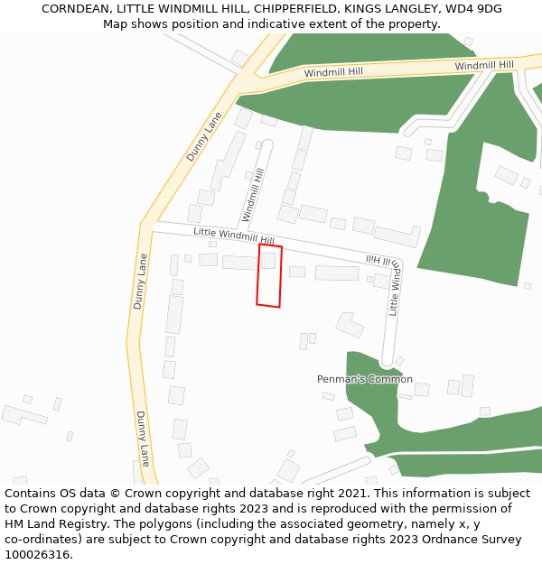 CORNDEAN, LITTLE WINDMILL HILL, CHIPPERFIELD, KINGS LANGLEY, WD4 9DG: Location map and indicative extent of plot