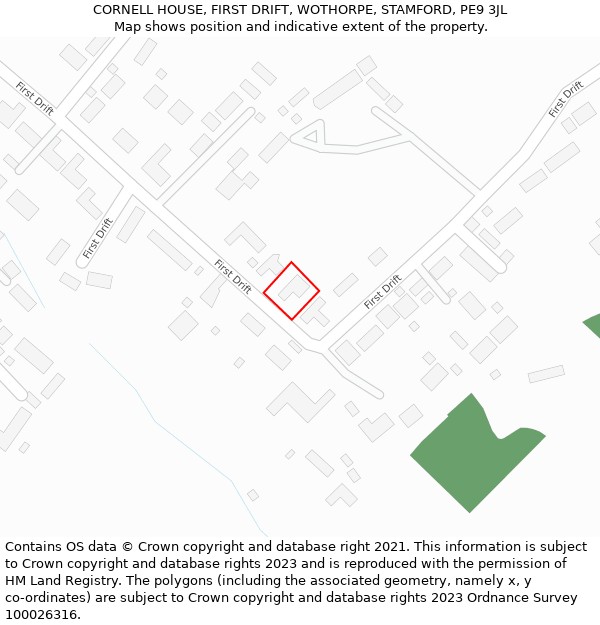 CORNELL HOUSE, FIRST DRIFT, WOTHORPE, STAMFORD, PE9 3JL: Location map and indicative extent of plot