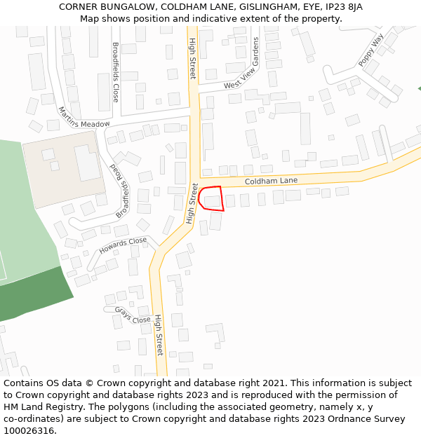 CORNER BUNGALOW, COLDHAM LANE, GISLINGHAM, EYE, IP23 8JA: Location map and indicative extent of plot