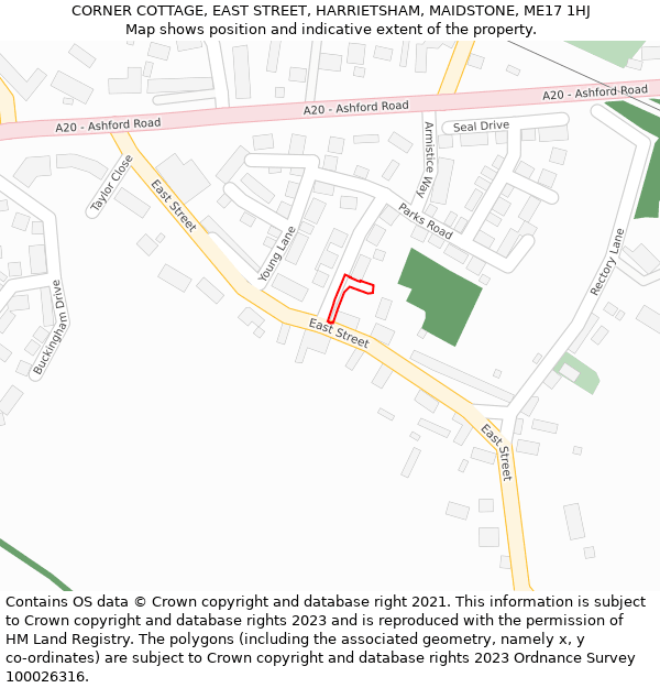 CORNER COTTAGE, EAST STREET, HARRIETSHAM, MAIDSTONE, ME17 1HJ: Location map and indicative extent of plot