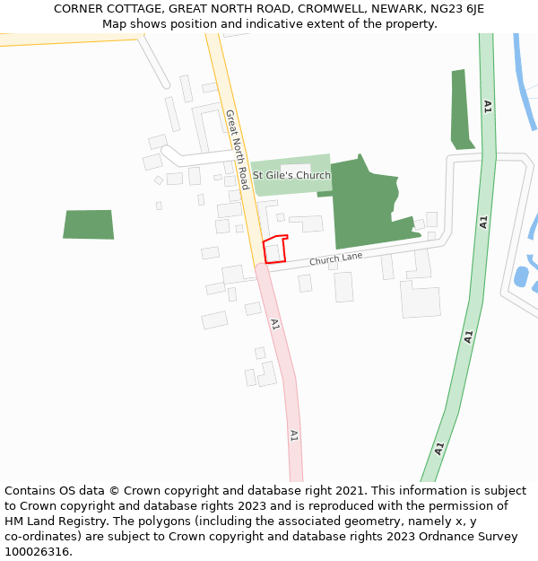 CORNER COTTAGE, GREAT NORTH ROAD, CROMWELL, NEWARK, NG23 6JE: Location map and indicative extent of plot
