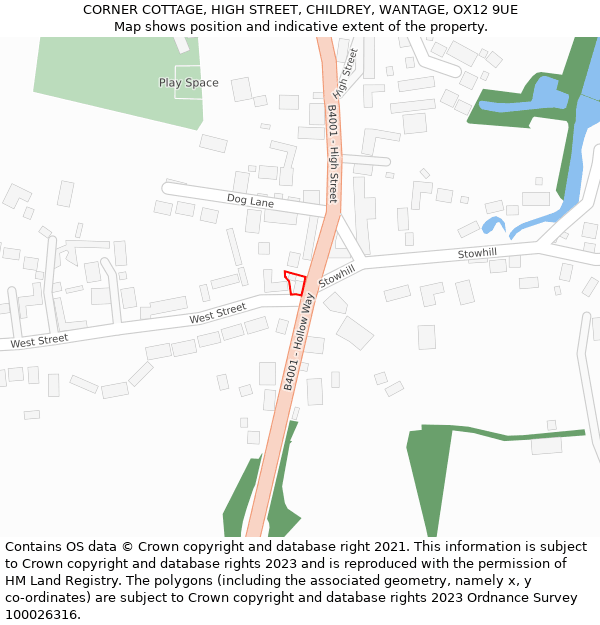 CORNER COTTAGE, HIGH STREET, CHILDREY, WANTAGE, OX12 9UE: Location map and indicative extent of plot