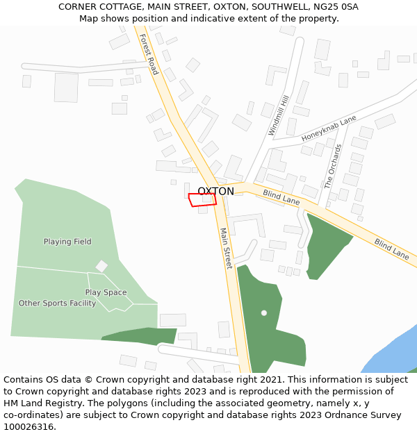 CORNER COTTAGE, MAIN STREET, OXTON, SOUTHWELL, NG25 0SA: Location map and indicative extent of plot