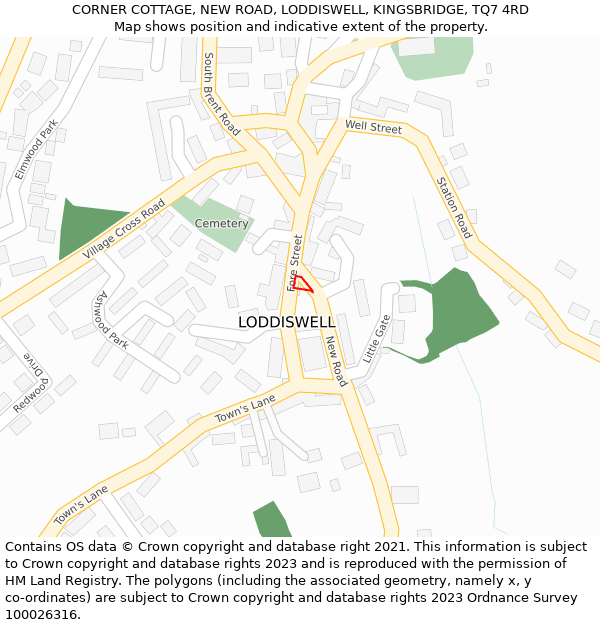CORNER COTTAGE, NEW ROAD, LODDISWELL, KINGSBRIDGE, TQ7 4RD: Location map and indicative extent of plot