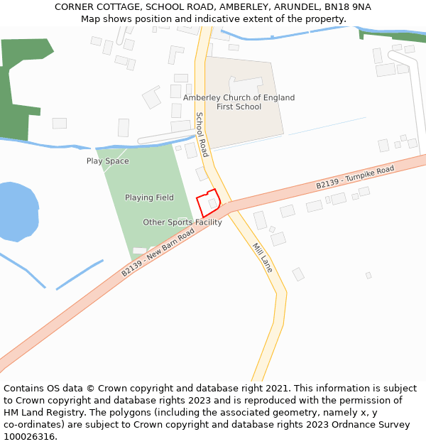 CORNER COTTAGE, SCHOOL ROAD, AMBERLEY, ARUNDEL, BN18 9NA: Location map and indicative extent of plot