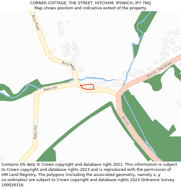 CORNER COTTAGE, THE STREET, HITCHAM, IPSWICH, IP7 7NQ: Location map and indicative extent of plot