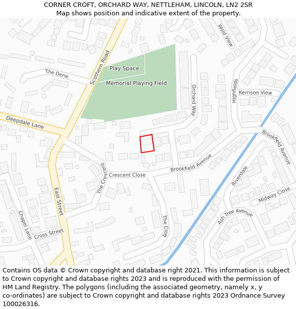 CORNER CROFT, ORCHARD WAY, NETTLEHAM, LINCOLN, LN2 2SR: Location map and indicative extent of plot