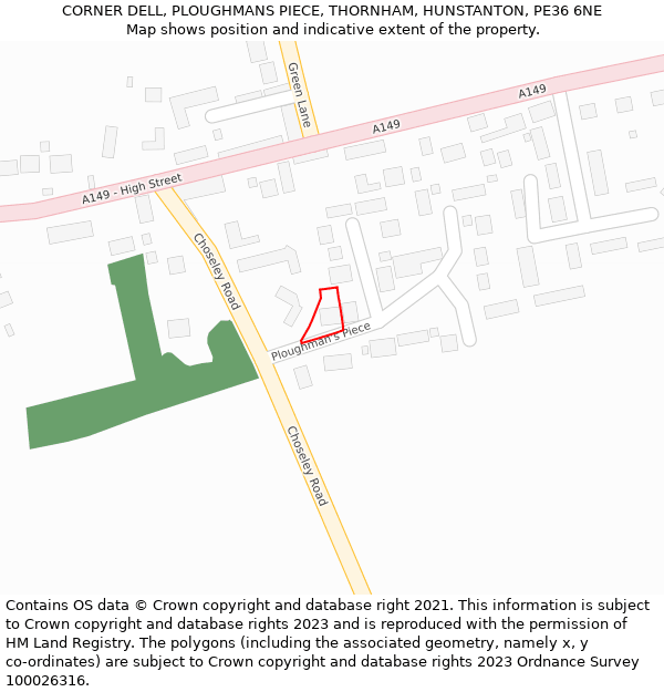 CORNER DELL, PLOUGHMANS PIECE, THORNHAM, HUNSTANTON, PE36 6NE: Location map and indicative extent of plot