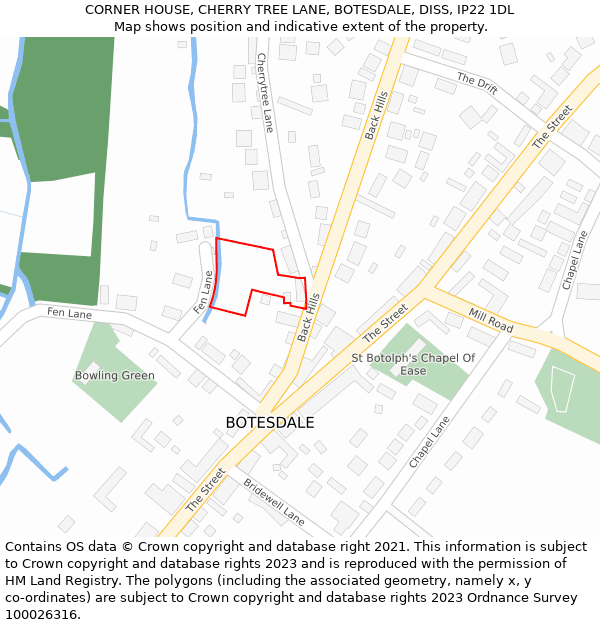 CORNER HOUSE, CHERRY TREE LANE, BOTESDALE, DISS, IP22 1DL: Location map and indicative extent of plot