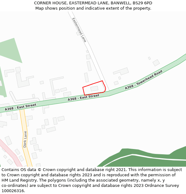 CORNER HOUSE, EASTERMEAD LANE, BANWELL, BS29 6PD: Location map and indicative extent of plot