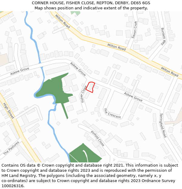 CORNER HOUSE, FISHER CLOSE, REPTON, DERBY, DE65 6GS: Location map and indicative extent of plot