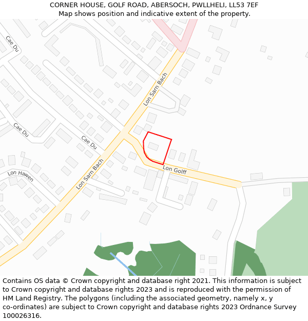 CORNER HOUSE, GOLF ROAD, ABERSOCH, PWLLHELI, LL53 7EF: Location map and indicative extent of plot