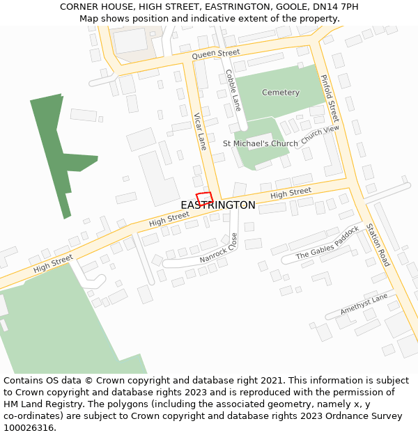 CORNER HOUSE, HIGH STREET, EASTRINGTON, GOOLE, DN14 7PH: Location map and indicative extent of plot