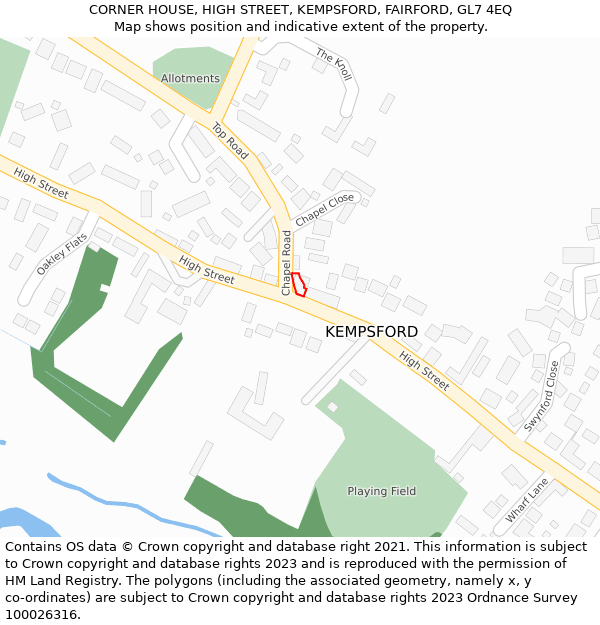 CORNER HOUSE, HIGH STREET, KEMPSFORD, FAIRFORD, GL7 4EQ: Location map and indicative extent of plot