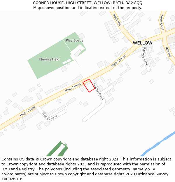 CORNER HOUSE, HIGH STREET, WELLOW, BATH, BA2 8QQ: Location map and indicative extent of plot