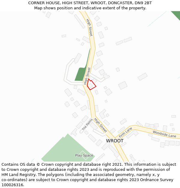 CORNER HOUSE, HIGH STREET, WROOT, DONCASTER, DN9 2BT: Location map and indicative extent of plot