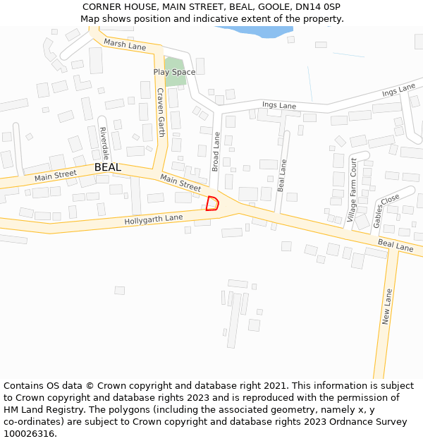 CORNER HOUSE, MAIN STREET, BEAL, GOOLE, DN14 0SP: Location map and indicative extent of plot