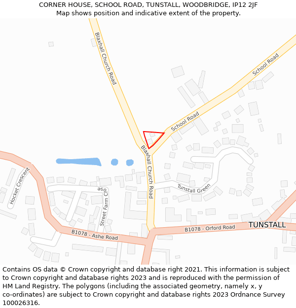 CORNER HOUSE, SCHOOL ROAD, TUNSTALL, WOODBRIDGE, IP12 2JF: Location map and indicative extent of plot