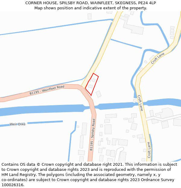 CORNER HOUSE, SPILSBY ROAD, WAINFLEET, SKEGNESS, PE24 4LP: Location map and indicative extent of plot