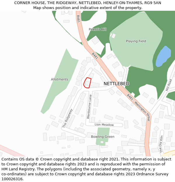CORNER HOUSE, THE RIDGEWAY, NETTLEBED, HENLEY-ON-THAMES, RG9 5AN: Location map and indicative extent of plot