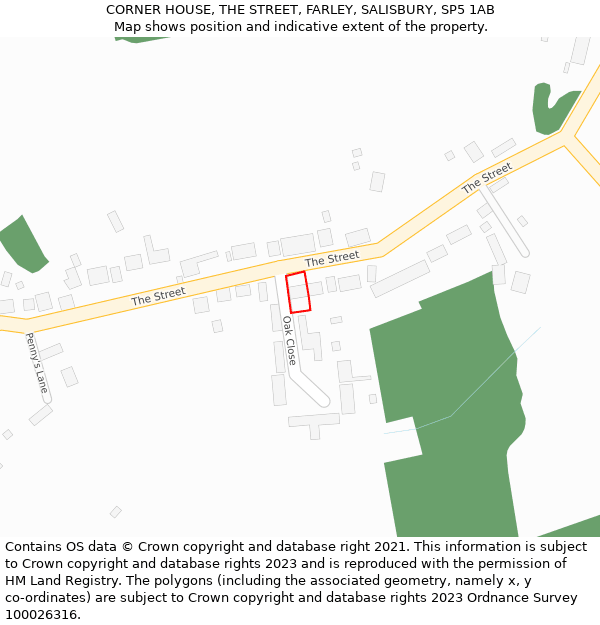 CORNER HOUSE, THE STREET, FARLEY, SALISBURY, SP5 1AB: Location map and indicative extent of plot