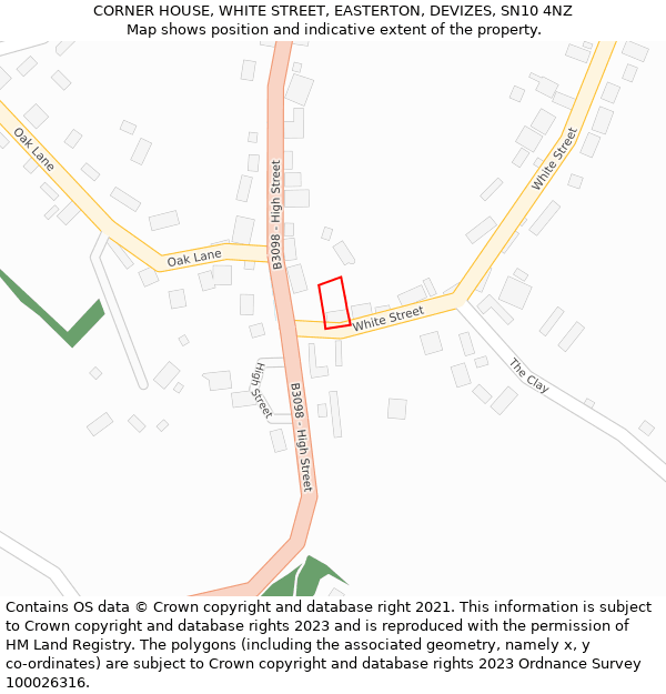 CORNER HOUSE, WHITE STREET, EASTERTON, DEVIZES, SN10 4NZ: Location map and indicative extent of plot