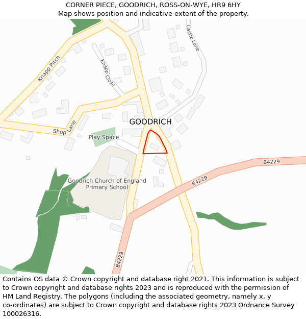 CORNER PIECE, GOODRICH, ROSS-ON-WYE, HR9 6HY: Location map and indicative extent of plot