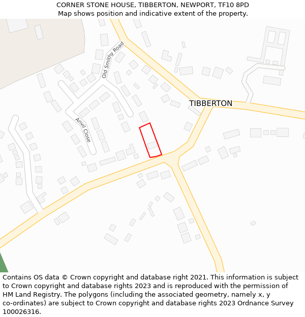 CORNER STONE HOUSE, TIBBERTON, NEWPORT, TF10 8PD: Location map and indicative extent of plot