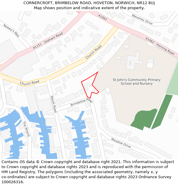 CORNERCROFT, BRIMBELOW ROAD, HOVETON, NORWICH, NR12 8UJ: Location map and indicative extent of plot