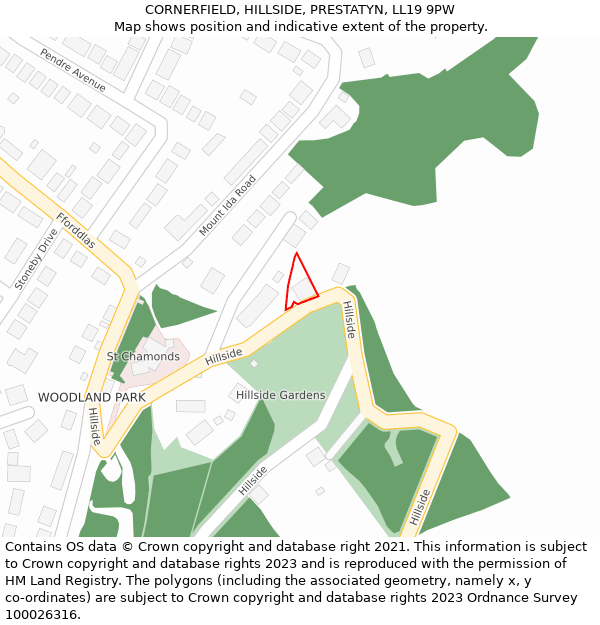 CORNERFIELD, HILLSIDE, PRESTATYN, LL19 9PW: Location map and indicative extent of plot