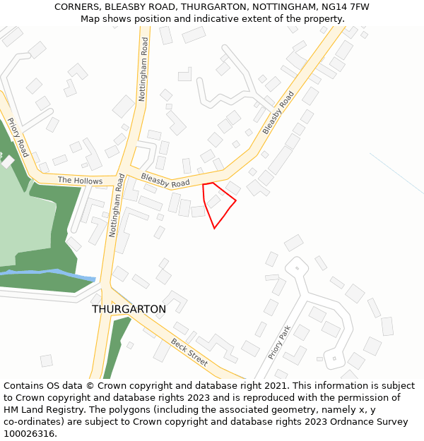 CORNERS, BLEASBY ROAD, THURGARTON, NOTTINGHAM, NG14 7FW: Location map and indicative extent of plot