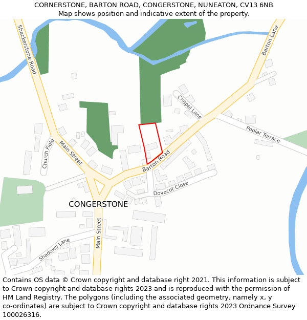 CORNERSTONE, BARTON ROAD, CONGERSTONE, NUNEATON, CV13 6NB: Location map and indicative extent of plot