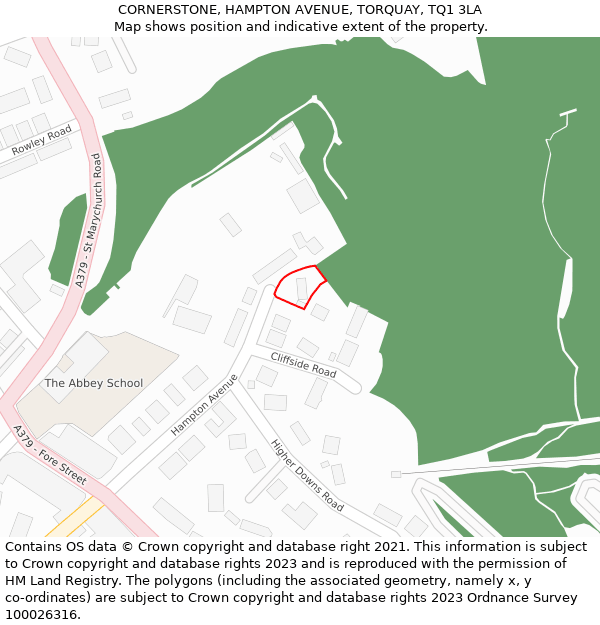 CORNERSTONE, HAMPTON AVENUE, TORQUAY, TQ1 3LA: Location map and indicative extent of plot