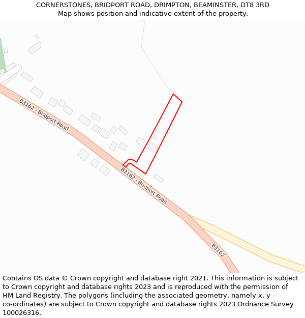 CORNERSTONES, BRIDPORT ROAD, DRIMPTON, BEAMINSTER, DT8 3RD: Location map and indicative extent of plot