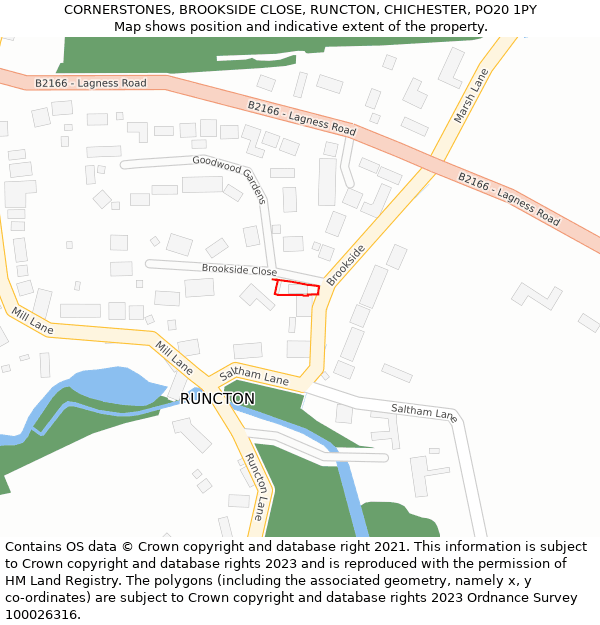 CORNERSTONES, BROOKSIDE CLOSE, RUNCTON, CHICHESTER, PO20 1PY: Location map and indicative extent of plot