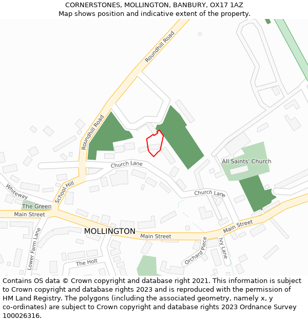 CORNERSTONES, MOLLINGTON, BANBURY, OX17 1AZ: Location map and indicative extent of plot