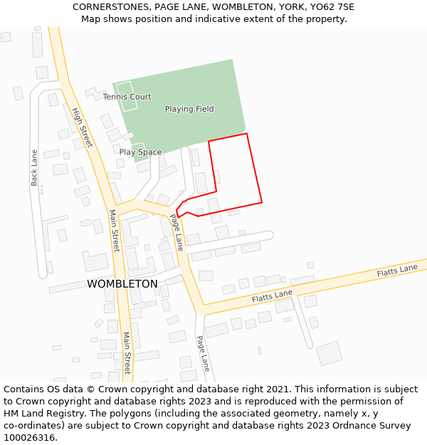 CORNERSTONES, PAGE LANE, WOMBLETON, YORK, YO62 7SE: Location map and indicative extent of plot