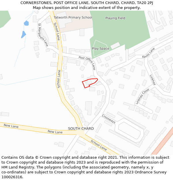 CORNERSTONES, POST OFFICE LANE, SOUTH CHARD, CHARD, TA20 2PJ: Location map and indicative extent of plot