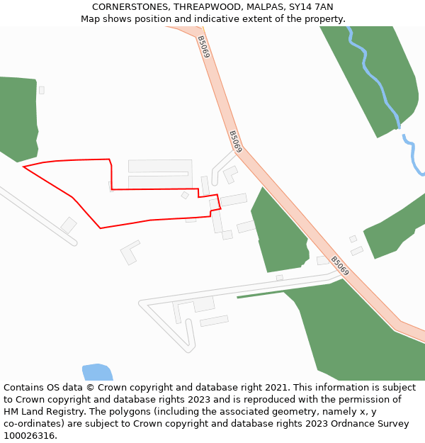 CORNERSTONES, THREAPWOOD, MALPAS, SY14 7AN: Location map and indicative extent of plot
