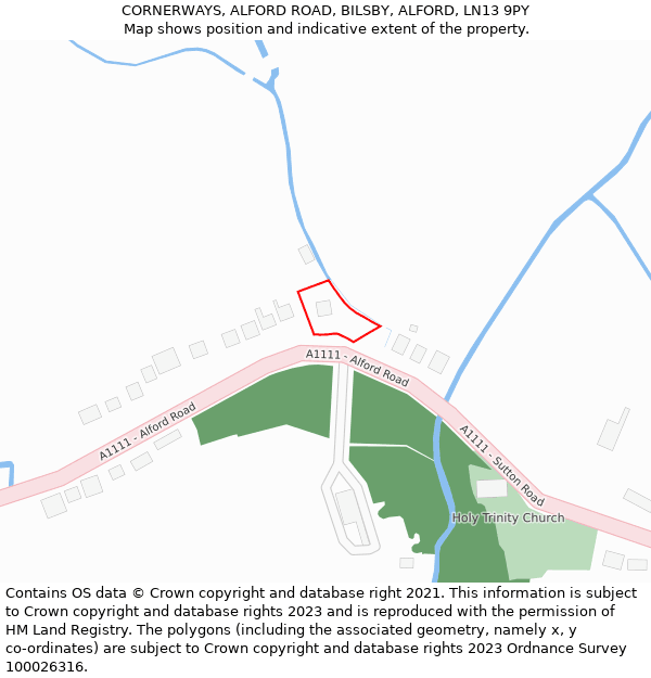 CORNERWAYS, ALFORD ROAD, BILSBY, ALFORD, LN13 9PY: Location map and indicative extent of plot