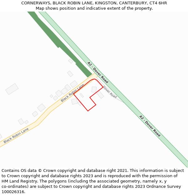 CORNERWAYS, BLACK ROBIN LANE, KINGSTON, CANTERBURY, CT4 6HR: Location map and indicative extent of plot