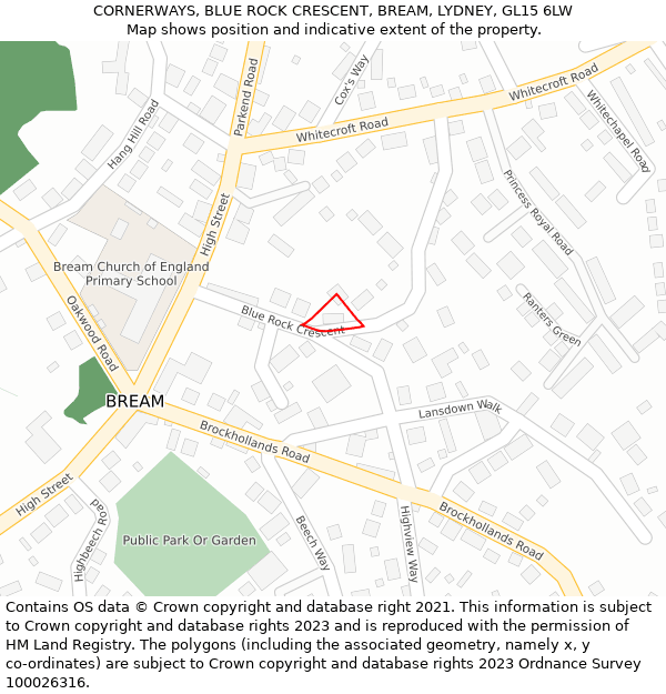 CORNERWAYS, BLUE ROCK CRESCENT, BREAM, LYDNEY, GL15 6LW: Location map and indicative extent of plot