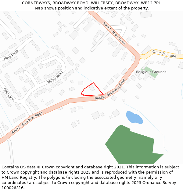 CORNERWAYS, BROADWAY ROAD, WILLERSEY, BROADWAY, WR12 7PH: Location map and indicative extent of plot
