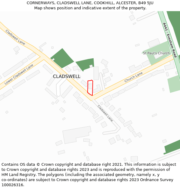 CORNERWAYS, CLADSWELL LANE, COOKHILL, ALCESTER, B49 5JU: Location map and indicative extent of plot